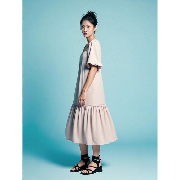 Free People Dresses & Skirts - Free People Jordan Midi Dress Sz S‎ Mauve Puff Short Sleeve Drop Ruffle Hem